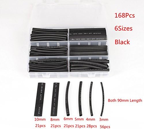 168Pcs 2:1 Heat Shrink Tubing Black Color 6Sizes Tubing Wrap Sleeve Set Combo Assorted Heat Shrink Tube Kit for DIY