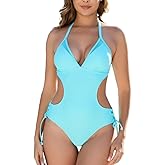 LXheysea Women's Halter Cutout One Piece Swimsuit Mesh Monokini Bathing Suit