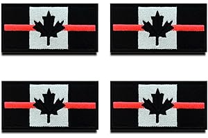 4 PCS Thin Red Line Canada Flag Tactical Patch Hook and Loop Embroidered Canadiens Maple Leaf National Firefighters Emblem Ap
