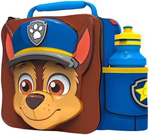 Kids Paw Patrol Chase 3D Design Fully Insulated 2 Pieces School Lunch Bag with Water Bottle (Color Red)