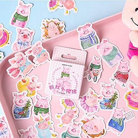 Amazon 46個 箱ピンクかわいい豚紙ステッカーデコレーションdiy日記スクラップブッキングシールステッカーカワイイ文房具 シール ステッカー 文房具 オフィス用品
