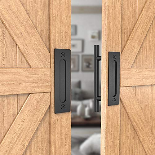 Homlux 12" Heavy Duty Pull and Flush Door Handle Set Black Powder