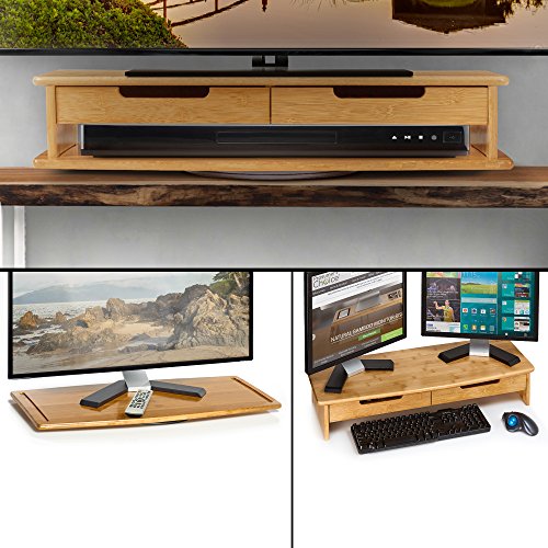 Prosumer's Choice Bamboo Swivel TV/Monitor Stand with Removable Base and Dual Pull-out Drawers – Extra Long 30” - Thumbnail 5