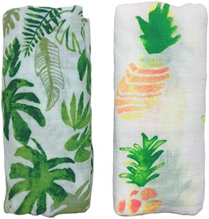 Floral Muslin Bamboo Swaddle for Baby and Newborn Ultra Soft Warp Stroller Blanket, Large 47 x 47 inch, Perfect Baby Shower Gift. (Rainforest Pineapple)