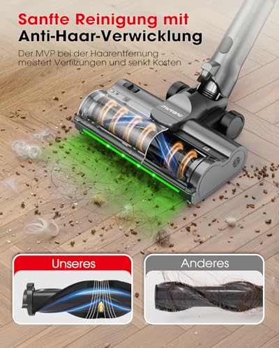 Muvano Cordless Vacuum Cleaner, 3 Cleaning Modes, 99.9% Filter Performance, Battery Vacuum Cleaner with Wall Mount for Carpets, Tiles, Pet Hair, Parquet and Hard Floors, Black