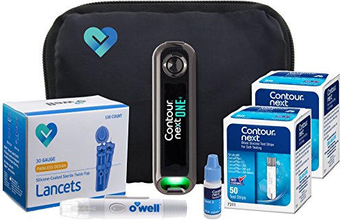 Contour NEXT ONE Diabetes Testing Kit, 100 Count | Glucometer, 100 Contour NEXT Test Strips, Contour NEXT Control Solution, 100 Lancets, Lancing Device, Manuals, Log Book & Carry Case