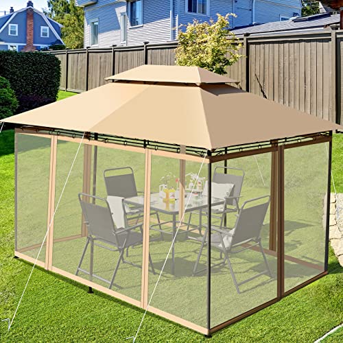 Tangkula 10x13 FT Patio Gazebo with Removable Mesh Netting & Double Roof image 9