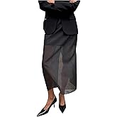 GORGLITTER Women's Mesh Maxi Skirt Back Slit High Waist Elegant Long Skirts Business Casual Outfits