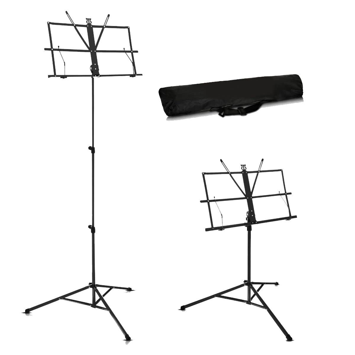 Sheet Music Stand Holder Foldable Music Stand Super Sturdy Adjustable Height Tripod Base Metal Music Stand With Carry Case Bag - For Storage or Travel - Black