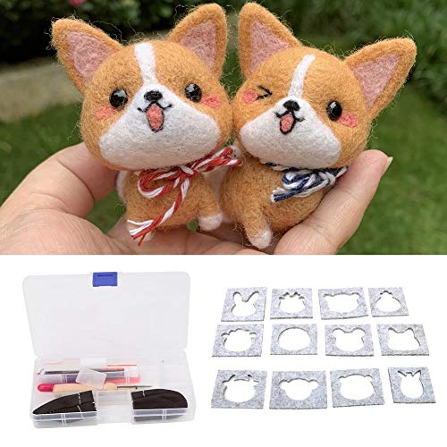 Bicaquu DIY Handcraft Wool Felting Tool Set Needle Felting Craft with 12 Mold Scissors Awl Tool Kits