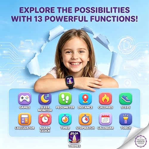 Children's Smartwatch 1.83 Inch HD, Smartwatch with 18 Games, Sleep Monitor, Pedometer, Torch, Alarm Clock, Waterproof, Fitness Tracker Christmas and Birthday Gifts for Girl Boy