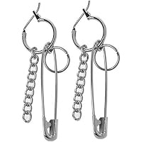 Punk Asymmetric Drop Earrings With Tassel & Safety Pin - Exaggerate Dangle Earrings For Women & Men