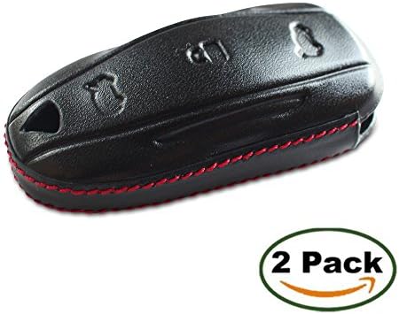Tesla Key Fob Cover for Model S with Key Chain (Black and Brown) Genuine Leather by TeslaX Origins (2 Pack)