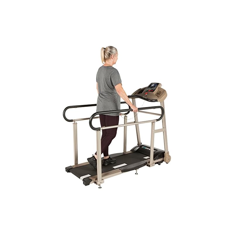 EXERPEUTIC TF2000 Recovery Fitness Walking Treadmill with Full Length Hand Rails, Deck Cushions and Heart Rate Monitoring