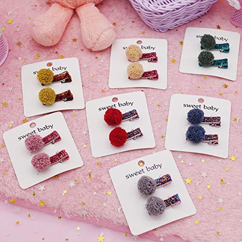 image for Asdf586io 2Pcs Hairpin Kids Girl Pompom Sequins Hairpin Hair Clip Mini