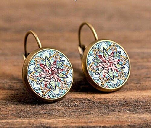 yoga jewelry earrings, om symbol buddhism zen unique a pair mandala flower earring glass henna handmade earrings for women