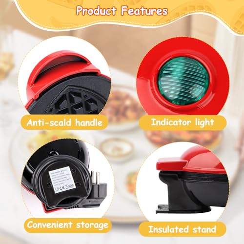 Mini Heart Shaped Waffle Maker, RISVOWO 350W Waffle Maker with Non-Stick, Electric Waffle Makers for Children's Birthdays, Family Parties, Easter or Christmas Mini Waffle Iron Heart Shape