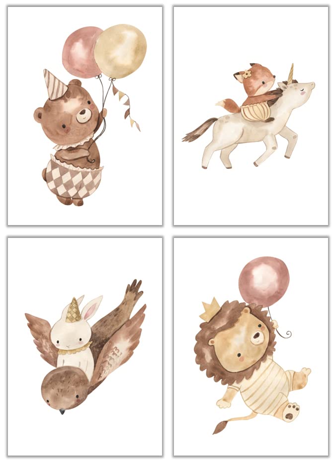 BABYLEDO Set of 4 Posters for Children's Room Pictures, Wall Pictures, Baby Room Decoration, DIN A4, Boy, Girl (Beige/Brown)