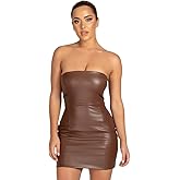 XLLAIS Women Sexy Off Shoulder Faux Leather Strapless Tube Top Mini Dress Bodycon Party Clubwear Dress