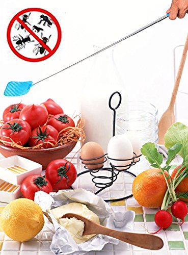 VIPITH 5 pack Extendable Fly Swatters, Durable Telescopic Mosquito Zapper Bug Killer with Plastic Surface Long handle and Anti Slip Grip (Red Blue Green Black Brown)