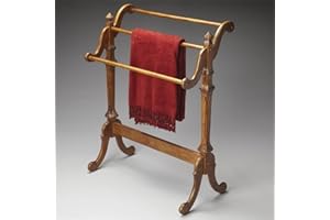Beaumont Lane 36" H Traditional Solid Rubberwood Blanket Rack, Hanging Shelf, Horizontal Rails for Hanging Quilts/Comforters/Bedspreads/Blankets, in Vintage Oak Finish
