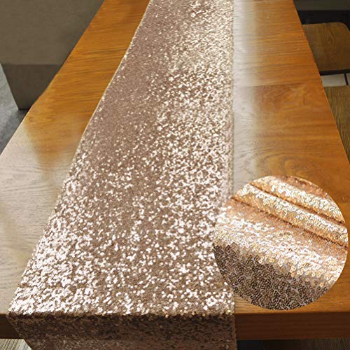 BLUETOP 5 Pieces Christmas Glitter Table Runners Champagne 72"x12" Sequin Wedding Party Table Runners for Dining Room Bridal Shower Birthday Home Hotel Ceremony Supplies and Decorations