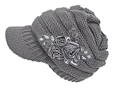 Women's Cable Knit Visor Hat with Flower Accent