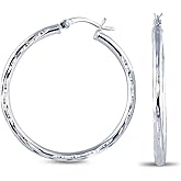 Charmsy 925 Sterling Silver Hoop Earrings | Lightweight Italian 2.5mm Tube Diamond-Cut Round Classic Hoops Earring for Women | Size 15/20/25/30/35/40/50/60/70mm | Small Medium Large