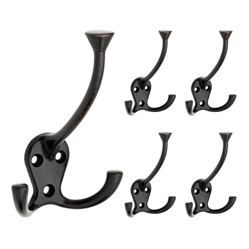 Franklin Brass B42305M-VBR-C Hook with Three Flared Prongs, 5 Pack, Venetian Bronze