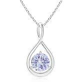 Angara Natural Tanzanite Solitaire Pendant for Women | Solitaire Round Tanzanite in 14K Solid Gold/Sterling Silver/Platinum With 18" Chain | December Birthday, Anniversary, Gemstone Jewelry Gift