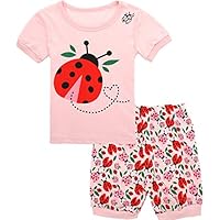 WWEXU Girls Pajamas Set Short Sleeve PJS 100% Cotton Summer Sleepwear 12M-12Year Clothes (pajamas1, 12 Months/US 12M)