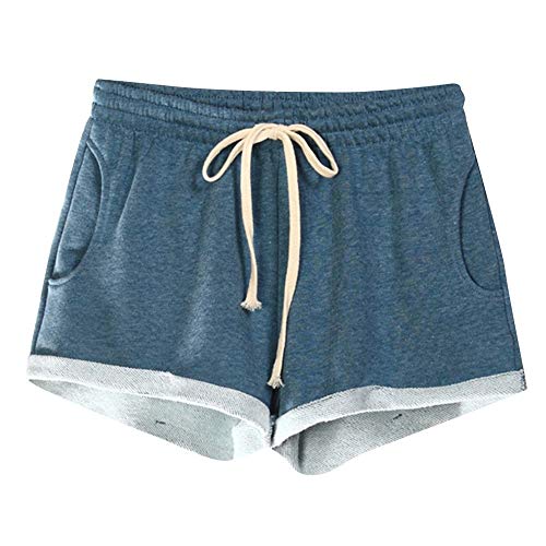 wodceeke Sport Pants, Summer Women Casual Solid Pockets Elastic Waist Loose Pajama Shorts Gym Sport Pants (L, Blue)