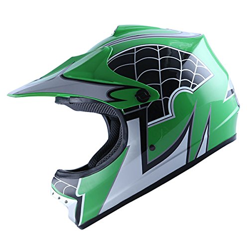 WOW Youth Kids Motocross BMX MX ATV Dirt Bike Helmet Spider Green