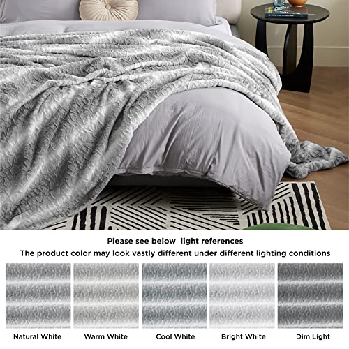 Bedsure Soft Blankets Queen Size Grey Fuzzy Faux Fur Queen Blanket