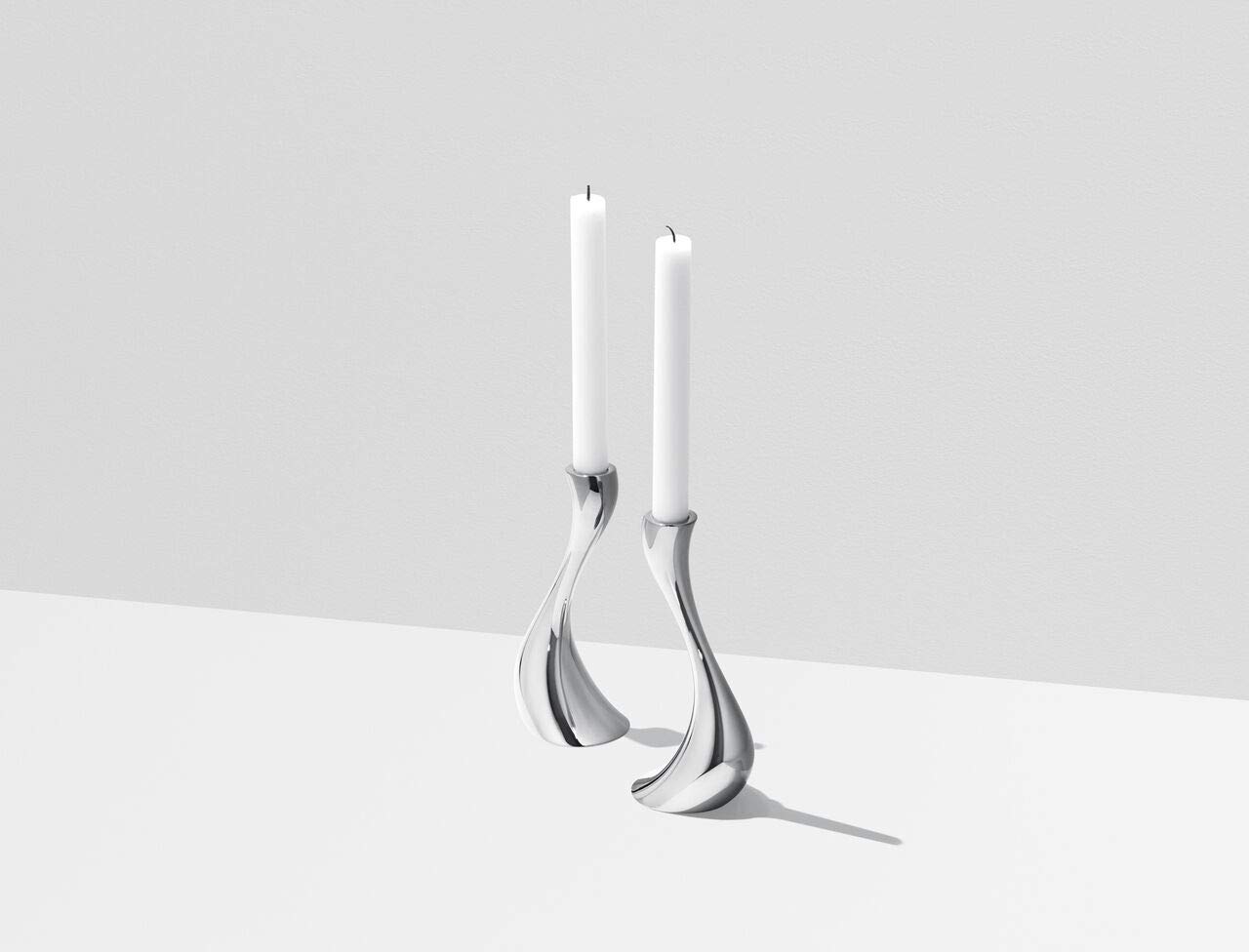Georg Jensen Cobra Candleholder with Paraffin and Stearin Candles - Mirror Polished Stainless Steel Candlestick - Medium Size - Pack of 2