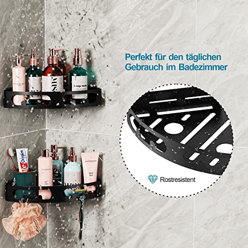 iSPECLE Duschablage Ecke ohne Bohren, Duschregal Selbstklebend Eckregal Dreieck Duschkörb, Badezimmer Dusche Regal Organizer für Bad Küche Toilette, 2 Stück, Schwarz