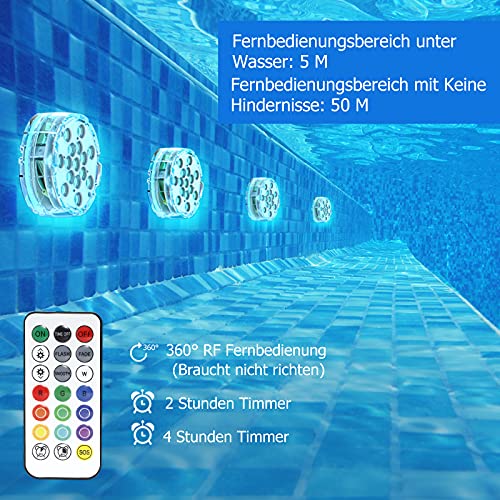 ulocool Poolbeleuchtung, Pool Licht mit 15 LEDs, IP68 wasserdichte Unterwasser Led Licht mit Fernbedienung, 16 Farbwechsel Pool Lampe, Unterwasserleuchten für Vasenbasis, Aquarium, Teich usw