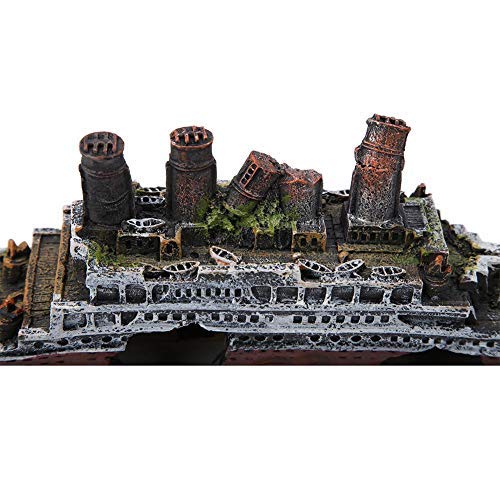 Aquarium Shipwreck Decoration, Fish Tank Resin Material Ornaments Titanic Lost Wrecked Boat Ship Model for Freshwater Saltwater Aquarium Decorations