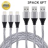 iPhone Cable, Eashion 3Pack 6FT 8Pin Lightning to USB Cable Charger Cord Nylon Braided Compatible with iPhone 7/ 7 Plus/6/6s/6 plus/6s plus, iPhone 5/5s/5c,iPad, iPod & More (Grey)