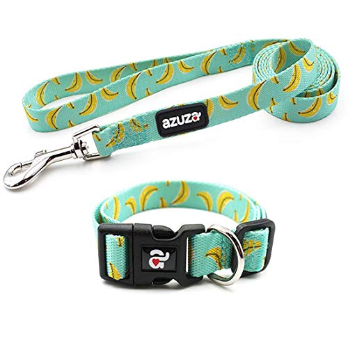 azuza Dog Collar and Leash Set, Adjustable Nylon Dog Collar with Matching Leash,Banana,Extra Small