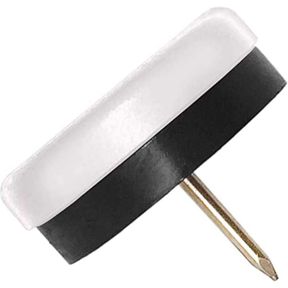 Adsamm® / 100 x Glides in plastic with nail and rubber cushion | Ø 1,18'' (Ø 30 mm) | white | round | Premium quality furniture sliders with bumper and nail by Adsamm®