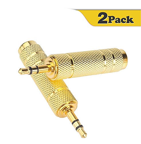 SeCro Back Bencher Seller 3.5mm Stereo Male to 6.3 mm Stereo Female Adapter Converter; Golden -2 Pack
