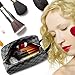 Makeup Bag Leather Travel Makeup Cosmetic Bag for Women Waterproof Makeup Organizer Purse Leather Large Capacity Toiletry Pouch Storage Makeup Tools Jewelry Foundation (Black)