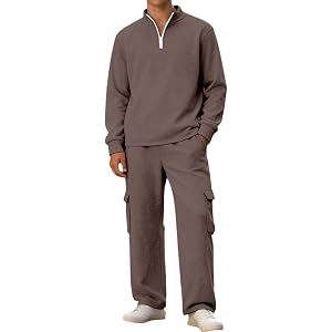 LVOFTJU Track Suits for Men Sweat Suit 4/1 Zip up Cargo Pants 2 Piece Sets Comfy Jogging Sweatsuits Tracksuits Outfits Shirts