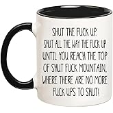 YOLANDEEUROKOK Shut The Fuck Up Swear Mug Shut Fuck Mountain Grace Coffee Cup, Hilarious Gift Mug, 11 Oz Novelty Coffee Mug, Black