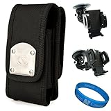 Black Nylon NZTK Durable Holster Case with 2 Optional Belt Clips for Nokia Lumia 1020 / Nokia Lumi 625 / Nokia Lumia 928 / Nokia Lumia 925 / Nokia Lumia 720 / Nokia Lumia 822 / Nokia Lumia 810 / Nokia Lumia 920 / Nokia Lumia 900 + Universal Windshield Mount with 360 Rotatable Mount and Push Release Button