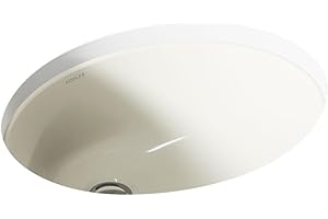 KOHLER K-2209-96 Caxton 17" Oval Undermount Bathroom Sink, Oval Basin, Overflow Drain, No Faucet Holes, Biscuit