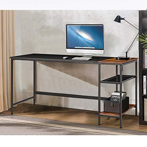 EROMMY Industrial Computer Desk with Storage Shelves,62 inch Modern Sturdy Writing Desk,PC Table