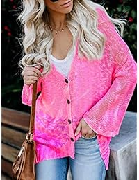 Lovaru - Chaqueta de punto para mujer, cuello en V, cuello en V, con botones
