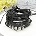 FINREZIO 16 PCS Black Braided Leather Bracelets Set for Men Punk Wrap Cuff Bracelet Adjustable